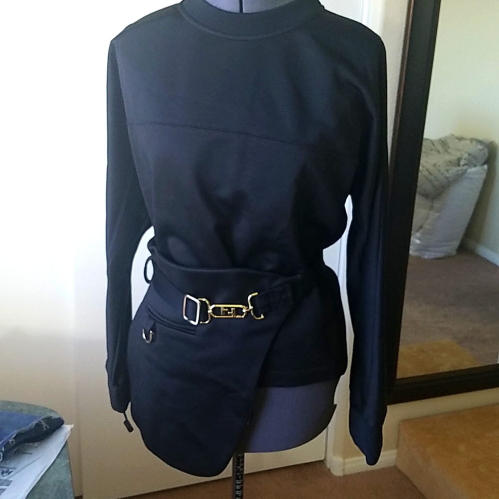 Fendi Black Long Sleeve Top with Gold Buckle